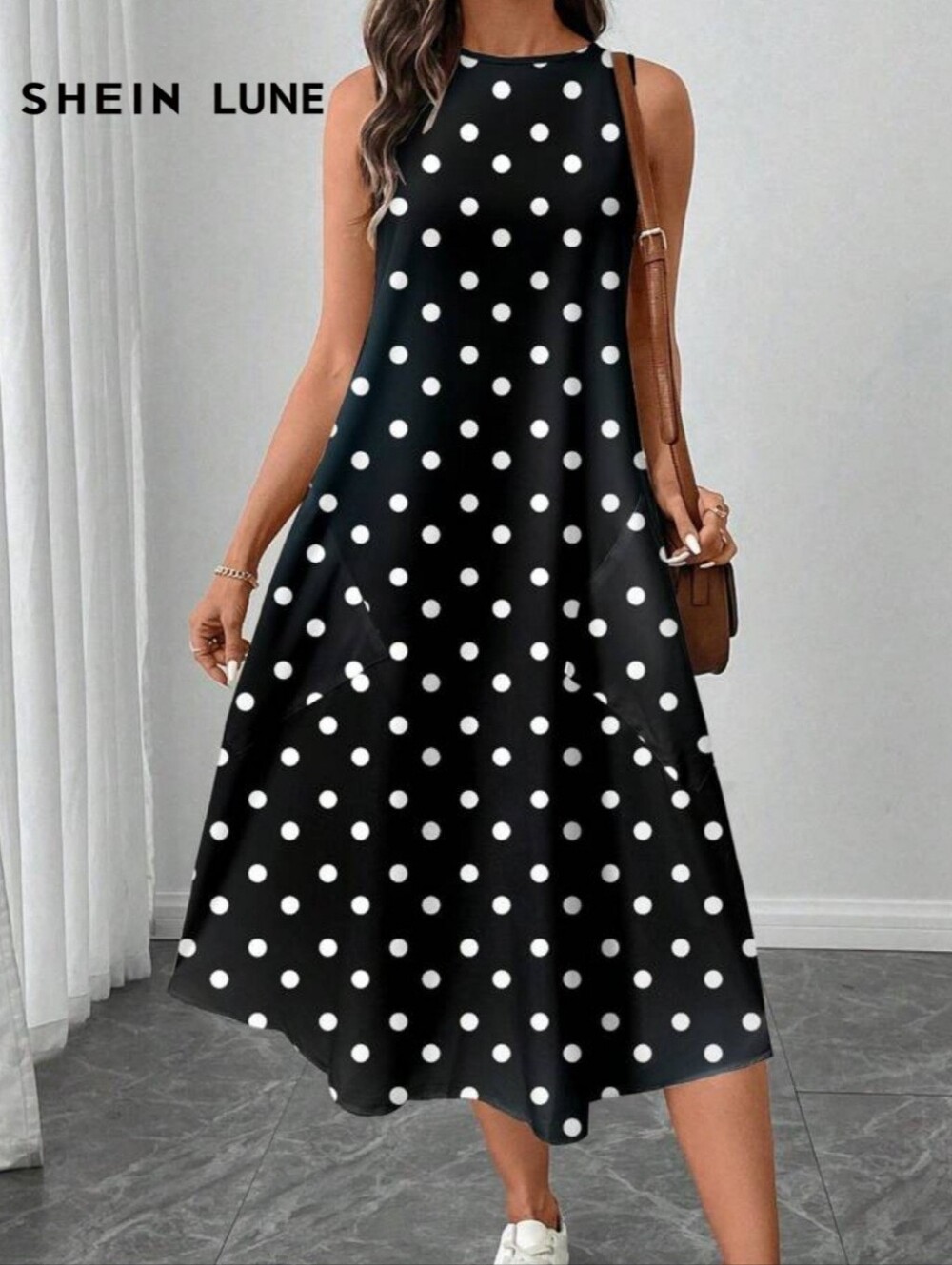 Shein Black Polka Dot Sleeveless A-Line Dress Fits 2x